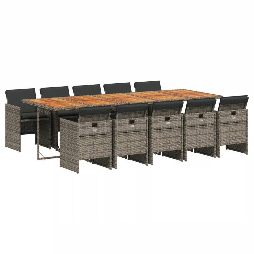 Set da Pranzo da Giardino 11pz con Cuscini in Polyrattan Grigio 3277705