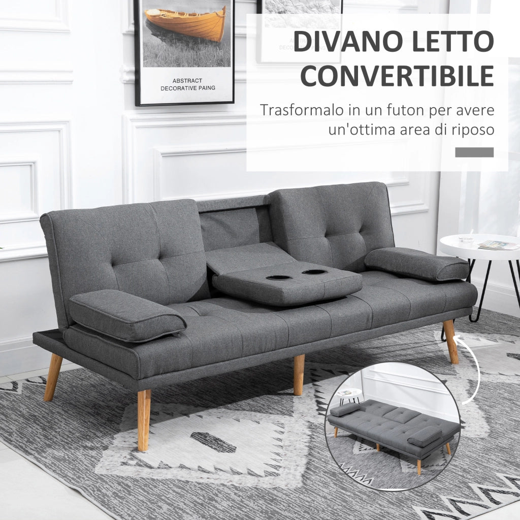 EasyComfort Divano Letto 3 Posti Reclinabile con 2 Braccioli Staccabili, in Tessuto Effetto Lino e Legno di Pioppo, 181x77x78 cm