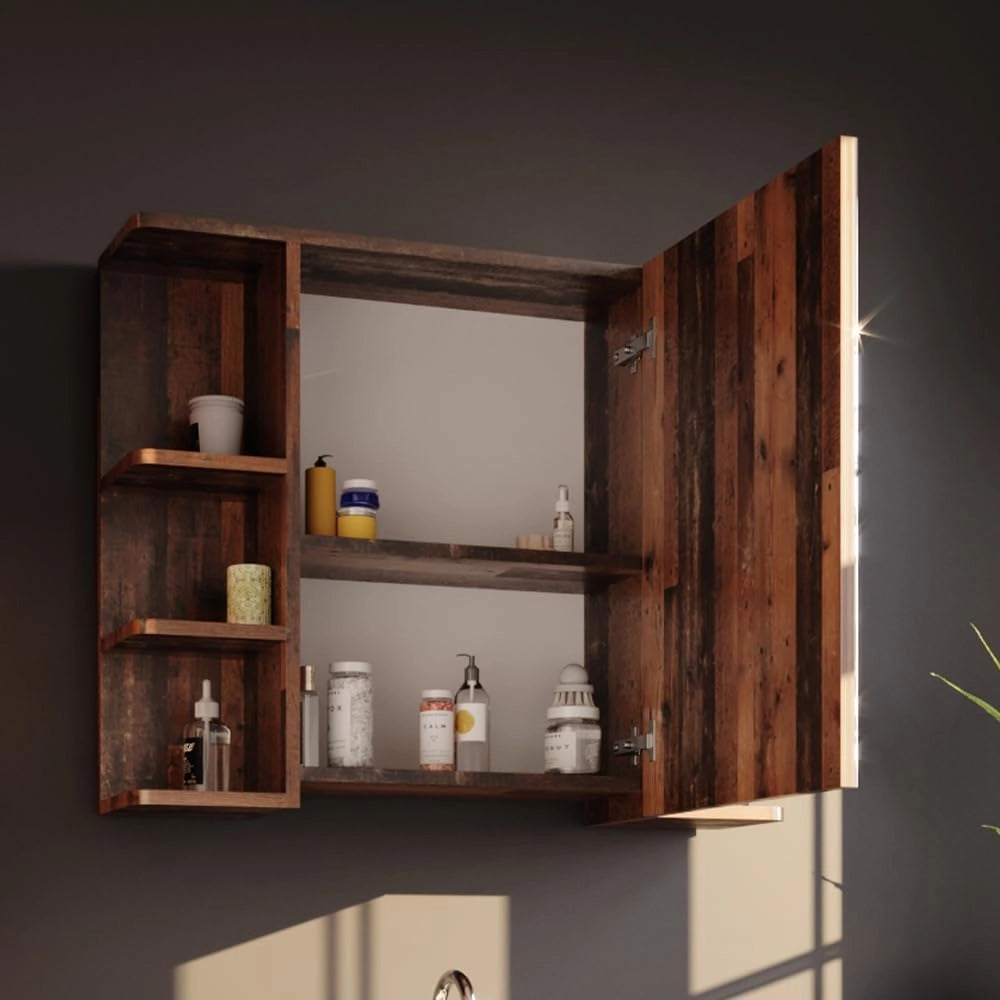 Specchio contenitore bagno Fynn, Oldstyle, 79.6 x 64 cm, con specchio e ripiani aperti per montaggio a parete