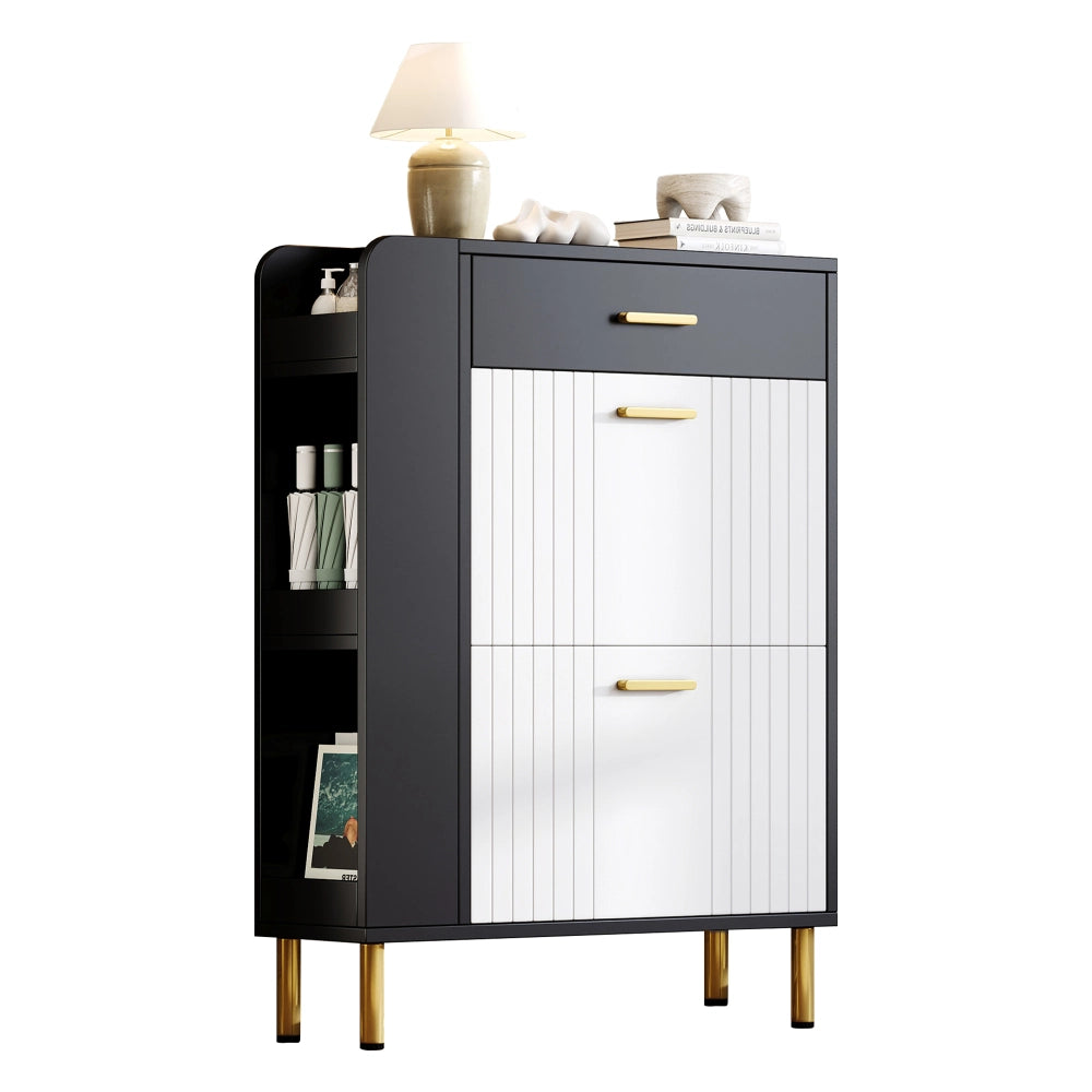 Scarpiere salvaspazio con 2 ante a ribalta, 1 cassetto e 3 vani aperti per ingresso - 80x24x105 cm