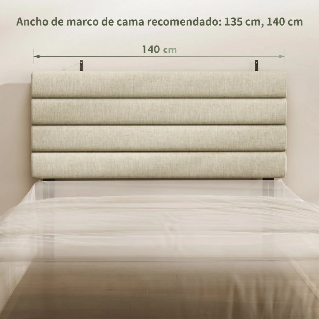 Testiera Imbottita Regolabile in Altezza 3 Posizioni ¨C Zephmum ¨C Lino Beige 140 cm