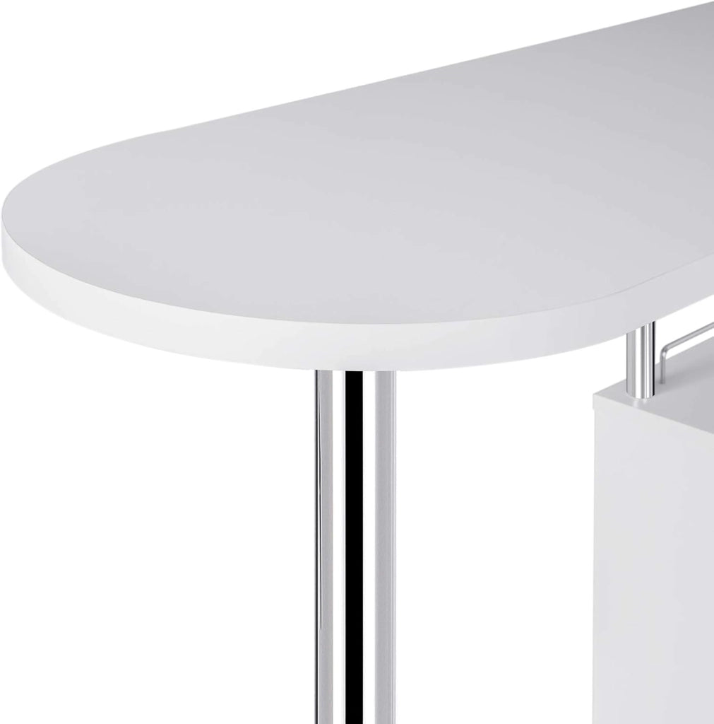 Tavolo da Bar con 3 Ripiani con Portabottiglie Vino, Bancone per Cucina in Metallo & MDF, Tavolo Alto per Home Bar, Cucina, 113 x 40 x 105 cm, Bianco