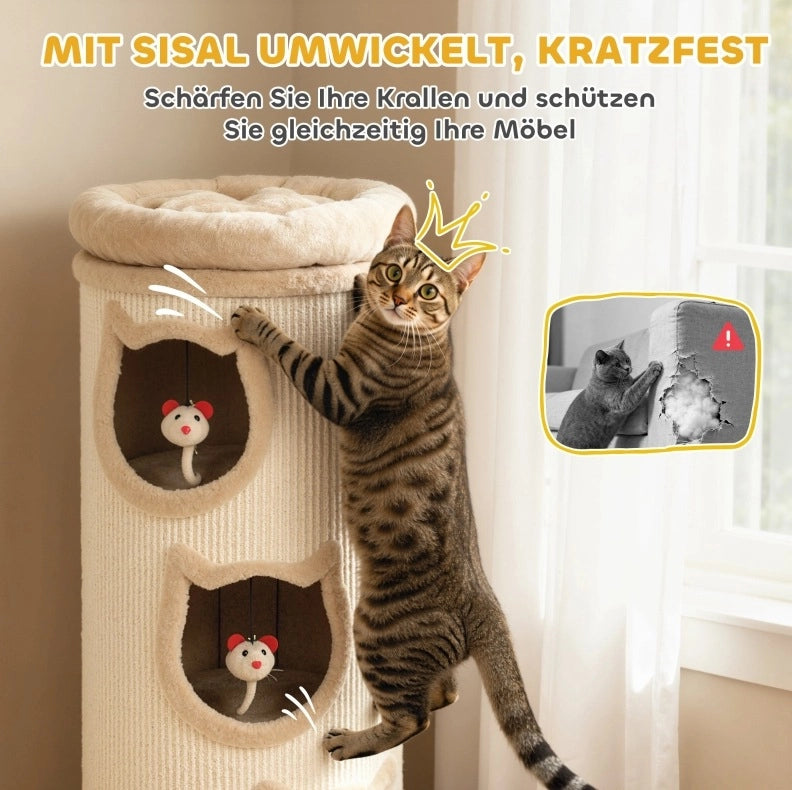 Tiragraffi a torre 95,5 cm con 3 cucce e letto superiore