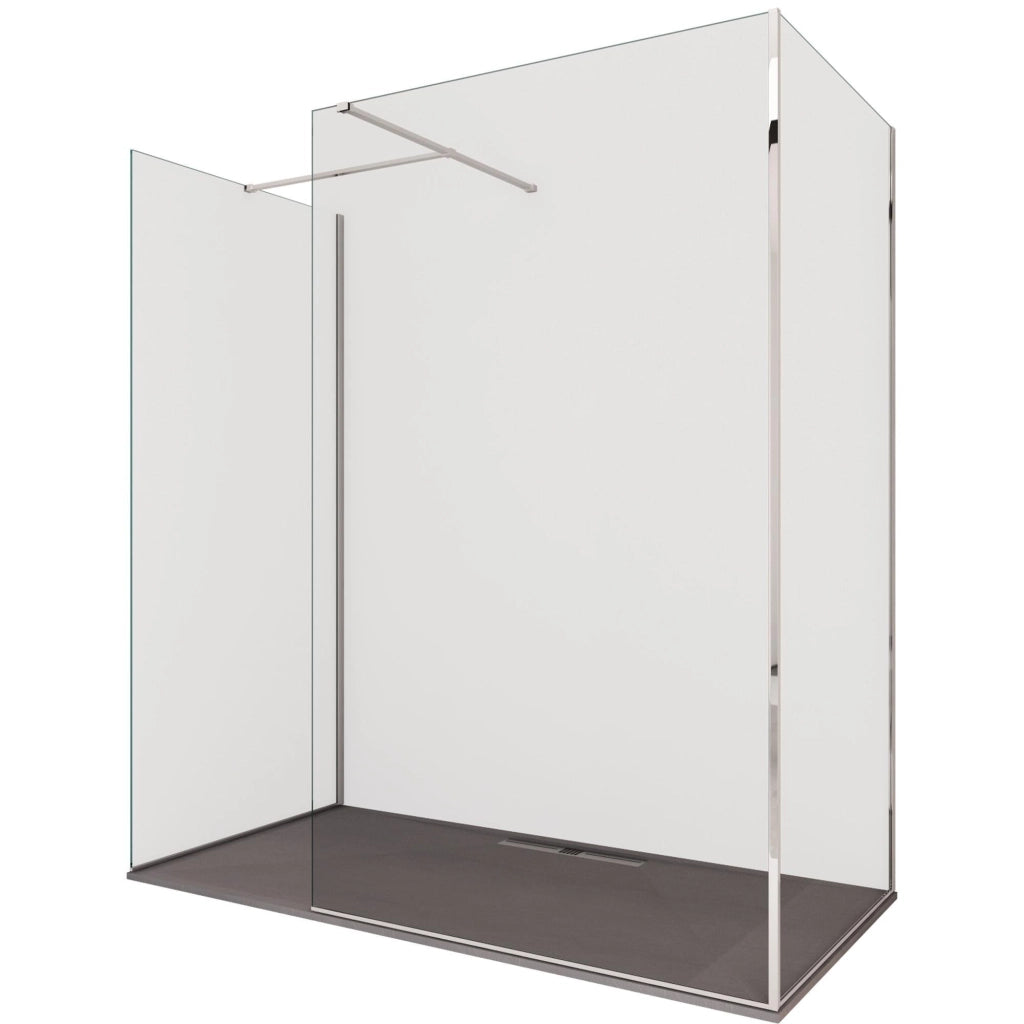 Box Doccia Parete Walk-In 70x120x70 cm 3 Lati in Cristallo Trasparente 8 mm H195 Bonussi Three