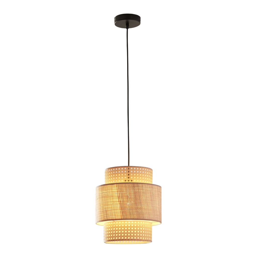 Lampada a Sospensione Biggar a Paralume Cilindrico Doppio Ø29 cm - Beige lux.pro
