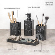 Accessori da bagno in marmo 4 pezzi - Set completo di accessori da bagno - Dispensatore di sapone, holder per spazzolino da denti, cassettiera da bagno, tappo da bagno - Organizzatore per oggetti di superficie, nero