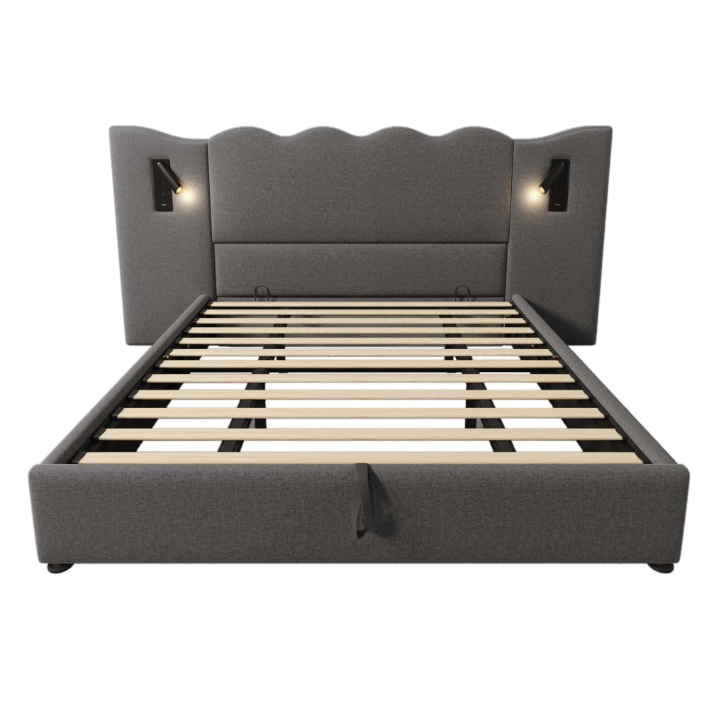 Letto contenitore 180x200 cm con lampada LED orientabile e porte USB-C