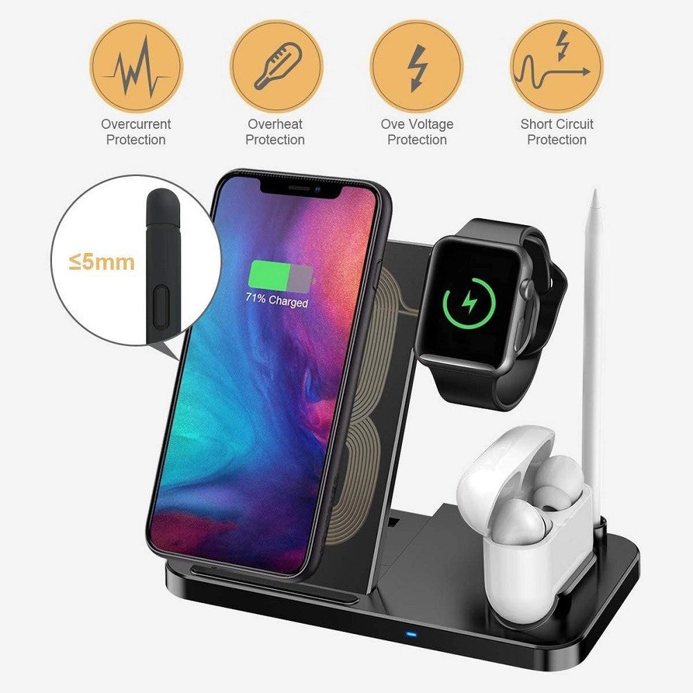 Trade Shop - Caricatore Wireless Caricabatterie Supporto Di Ricarica Docking 4 In 1 Q-cd60 -