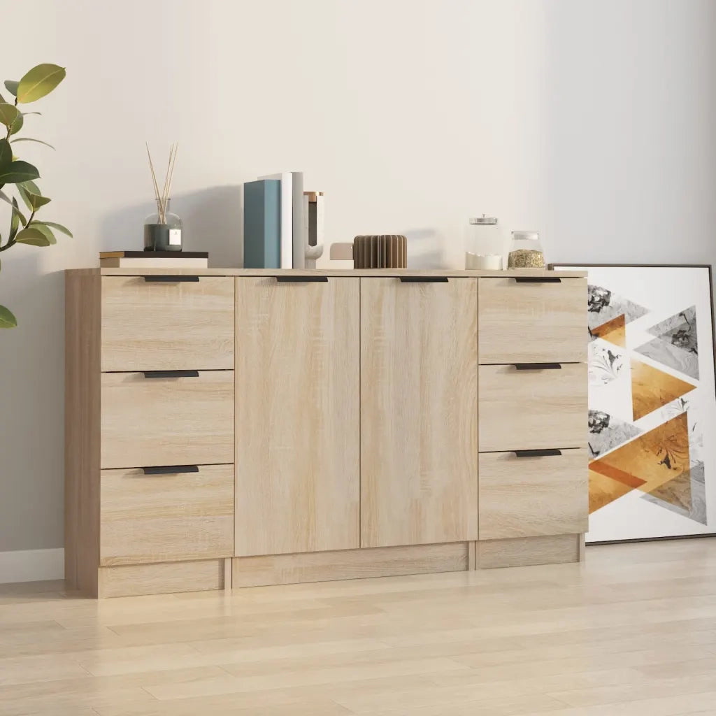 Credenze 3 pz | Madia | Buffet da pranzo | Armadio da pranzo Rovere Sonoma in Legno Multistrato
