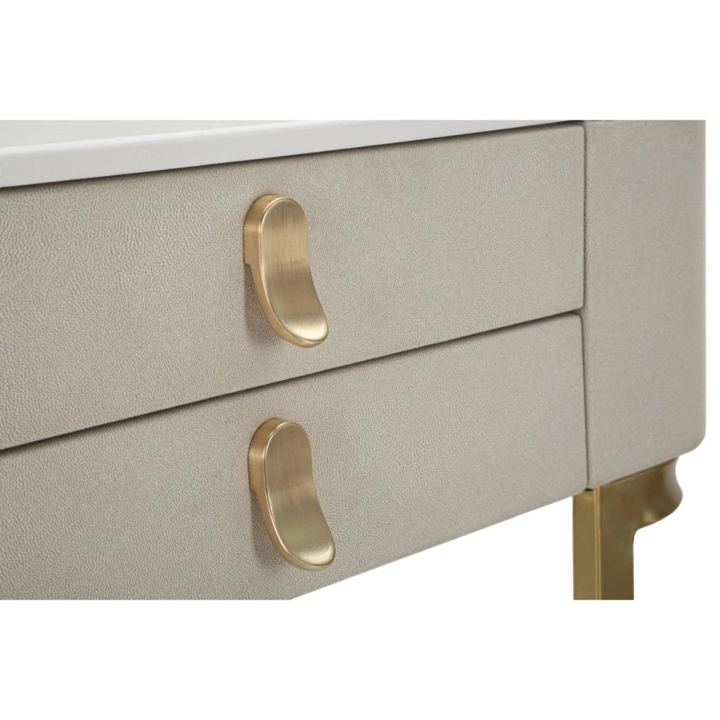 Console Beauty 2 cassetti in legno crema con gambe dorate