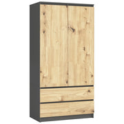 Armadio AKORD S90 Grigia Grafite 90 cm 2 ante 2 cassetti inserto frontale Quercia Artisan 90x51x180 cm