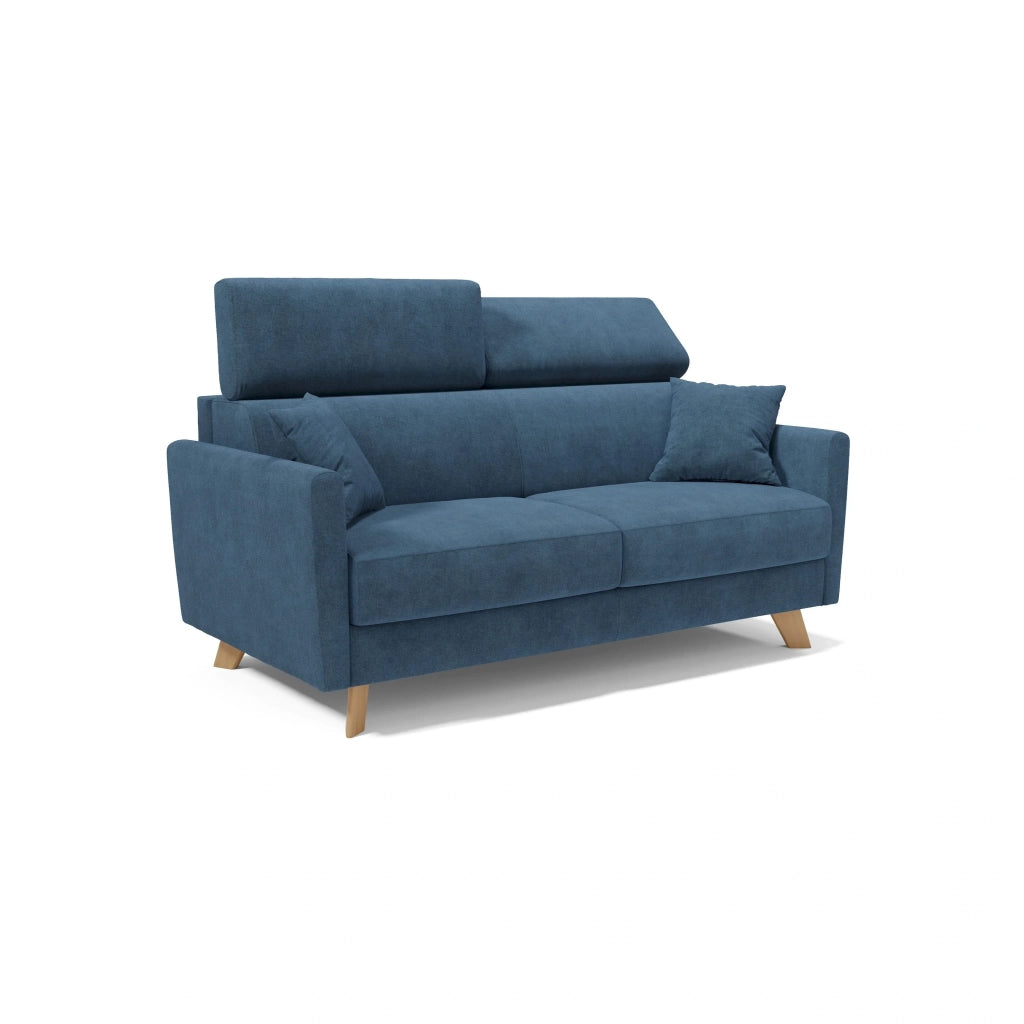 Francy Divano letto matrimoniale con poggiatesta regolabili in tessuto impermeabile e smacchiabile T17 160 cm (mat. 120x197) blu