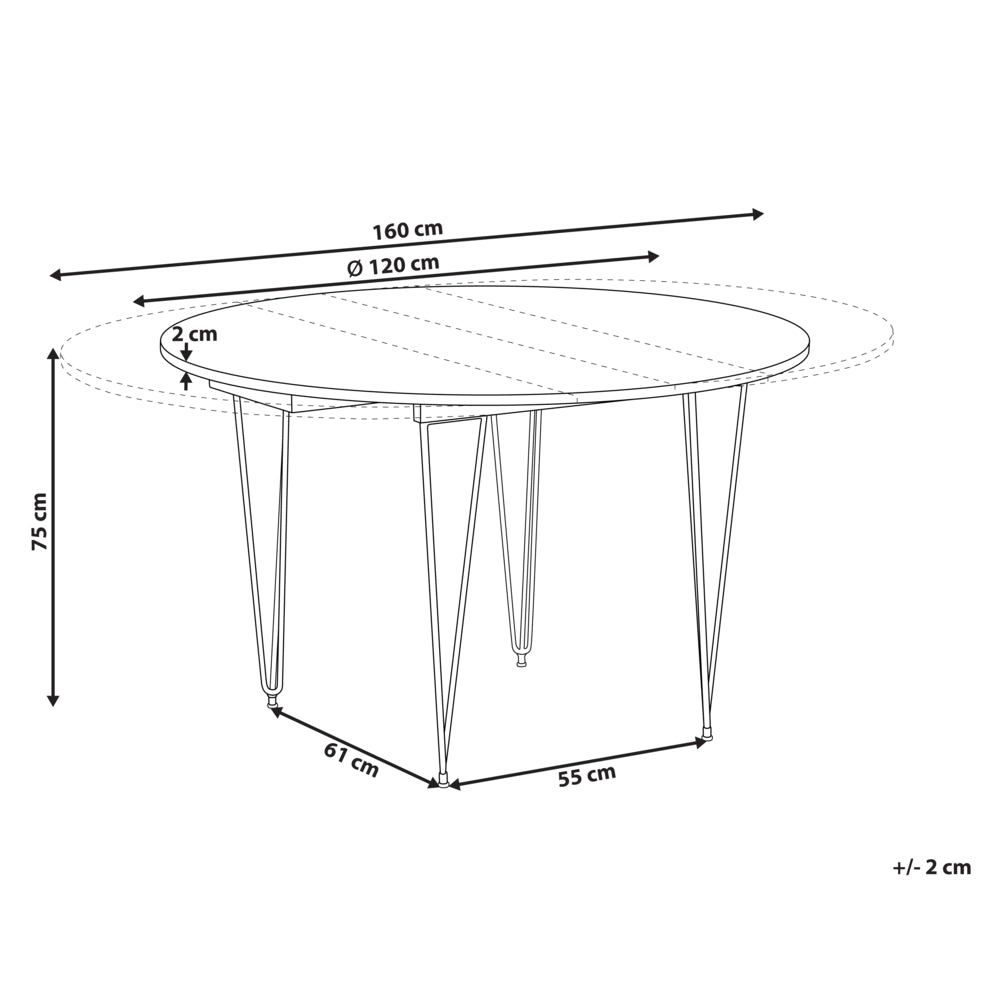 Tavolo da pranzo allungabile Marrone MDF Gambe in metallo 120/160 x 120 cm Meccanismo ad ala di farfalla Ovale