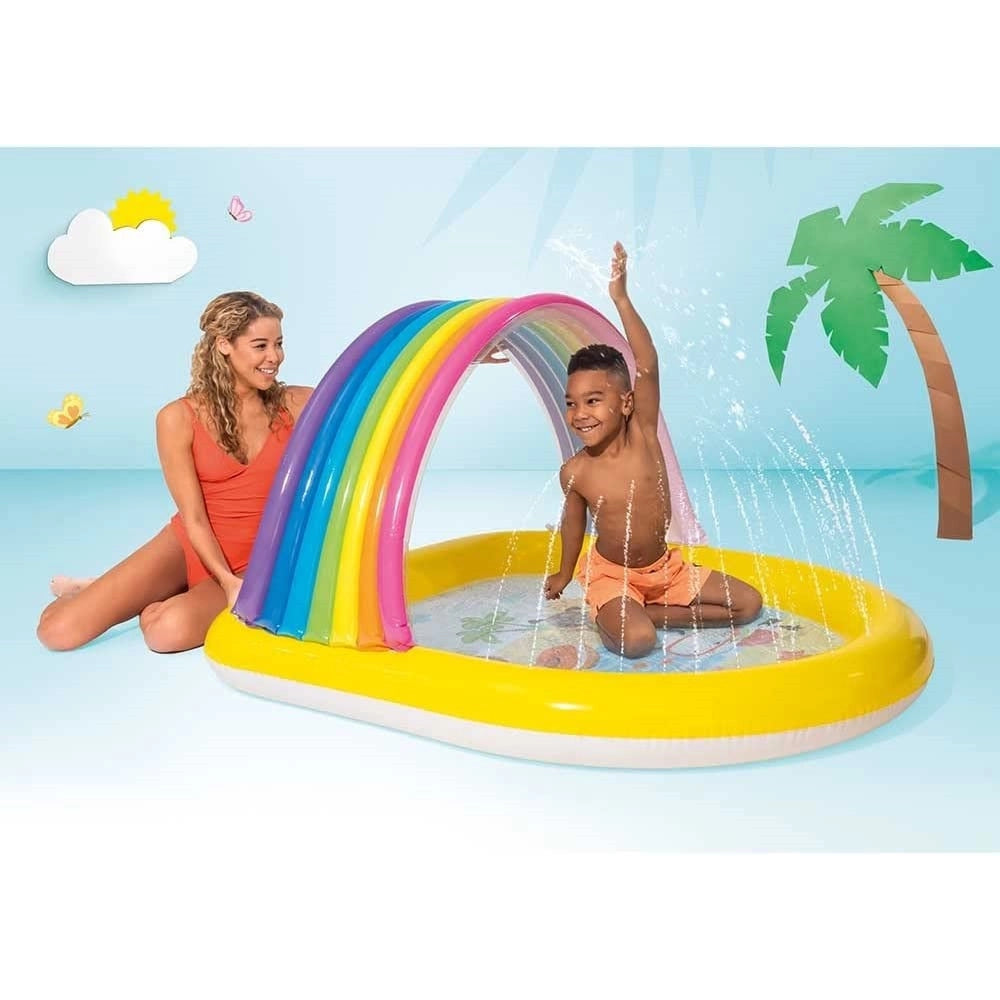 Trade Shop - Piscina Gonfiabile Baby 2+anni Arcobaleno 147x130x86cm Con Spruzzi Parasole 57156 -