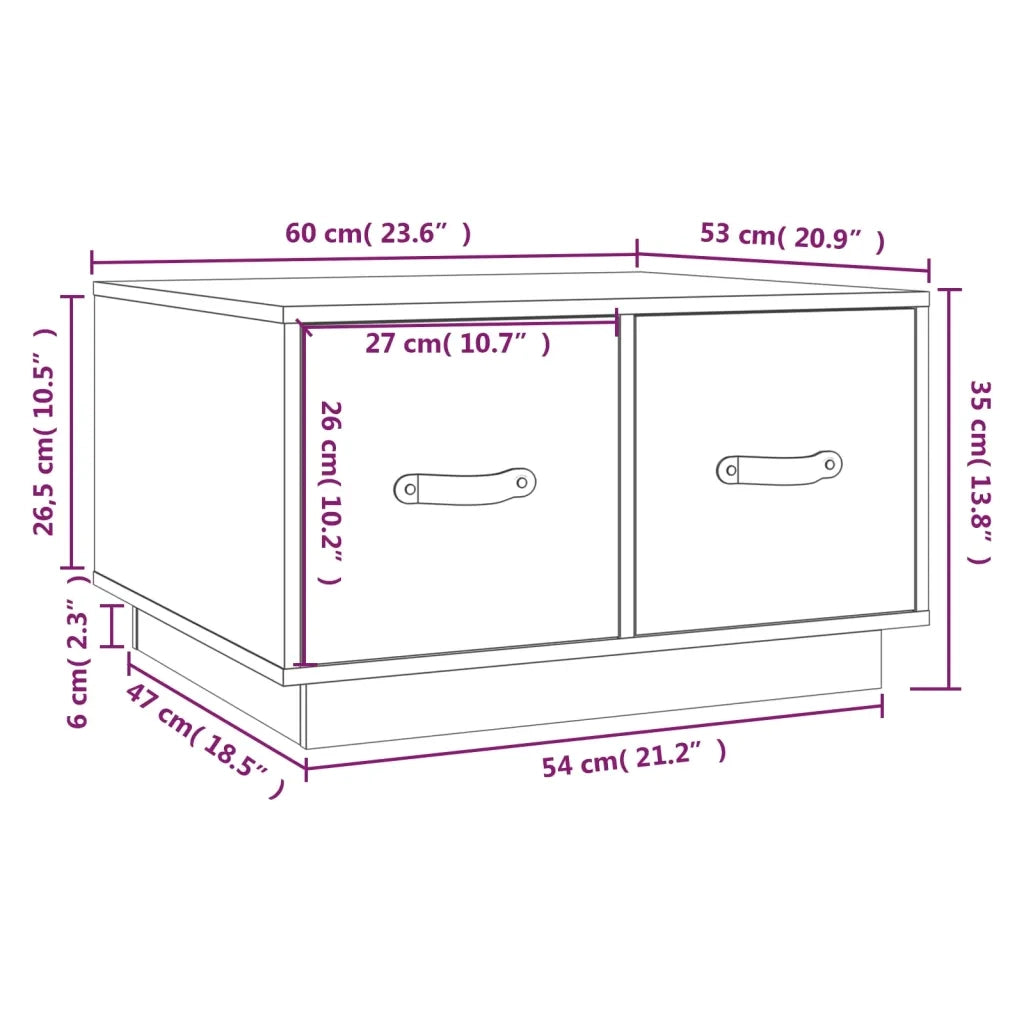 Tavolino da Salotto Bianco 60x53x35 cm Legno Massello di Pino 820967
