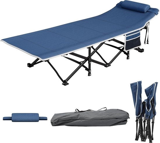 Campingletto pieghevole per adulti - robusto e solido - 260 kg di capacità di carico - zaino di trasporto - blu