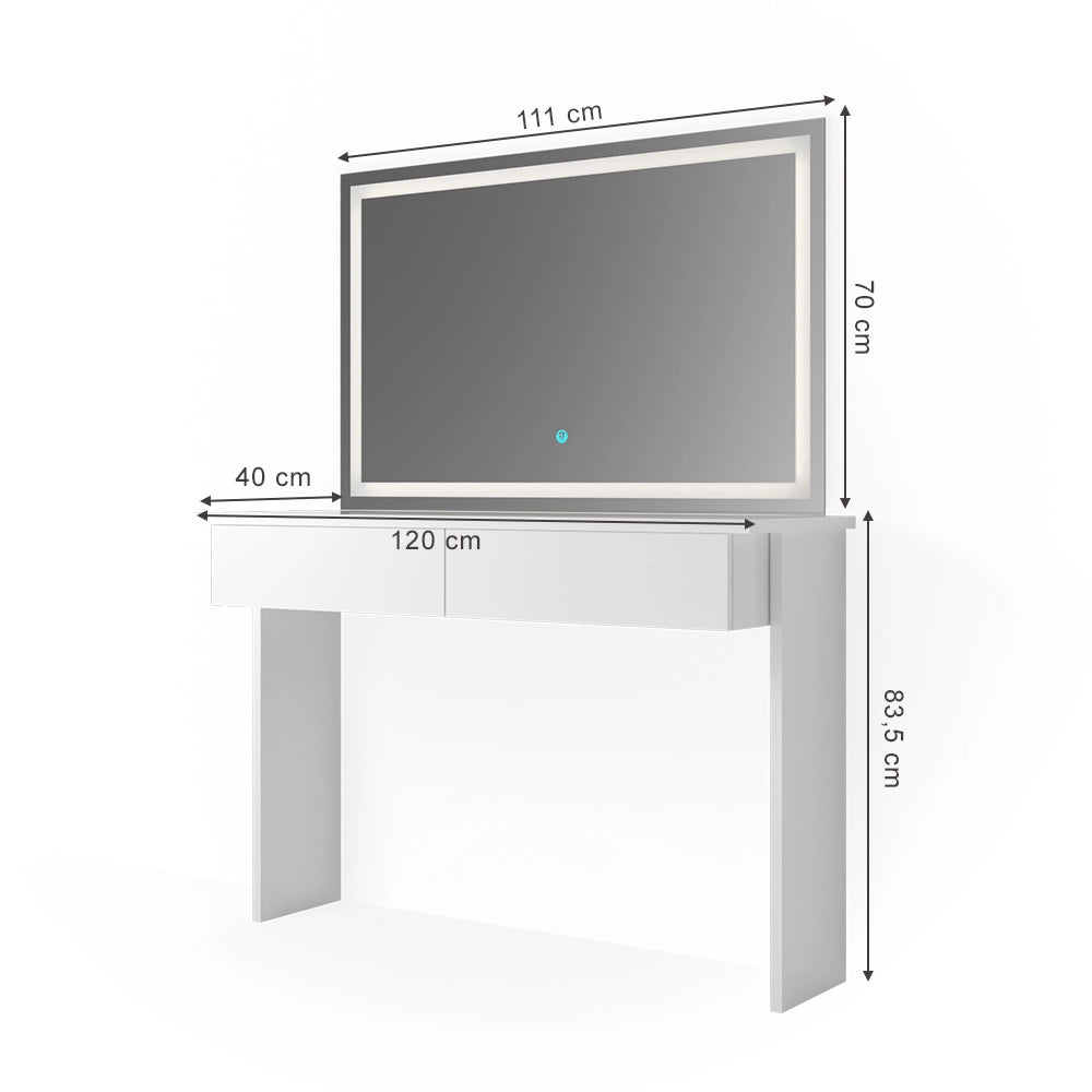 Vicco Tavolo da toeletta Bianco 120 cm con specchio a LED