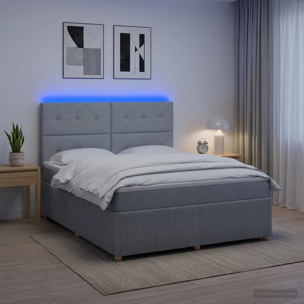 Letto Box Spring LED con Materasso Grigio Chiaro 160 x 200 cm 3455895