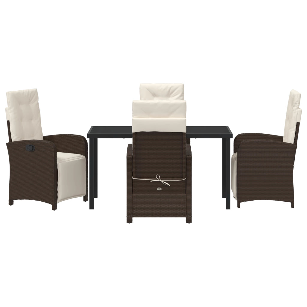 Set da pranzo da giardino 5 pezzi con cuscini in rattan polimero marrone