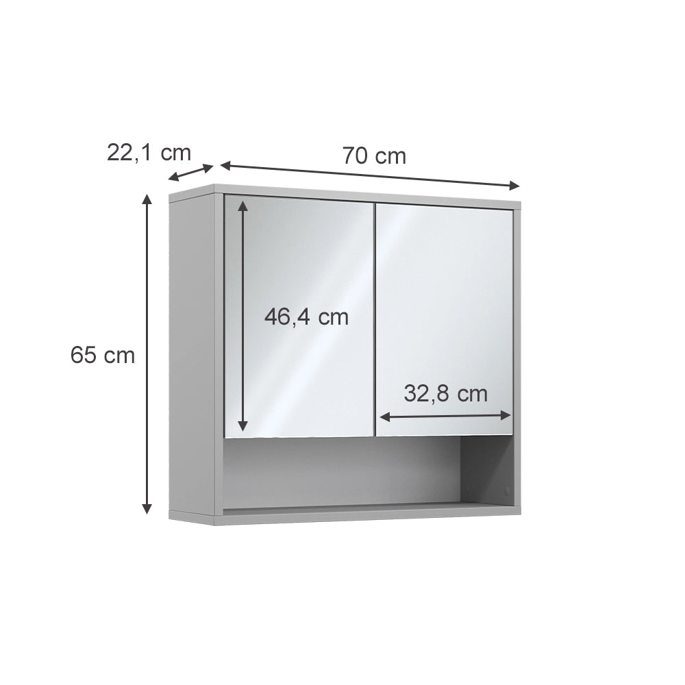 Vicco Specchio contenitore bagno Grigio 70 x 65 cm con 2 porte