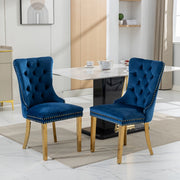 Sedie da Pranzo Imbottite in Velluto ¨C Xylo ¨C Legno Massello, Gambe Oro, Set 2 Pezzi, Blu