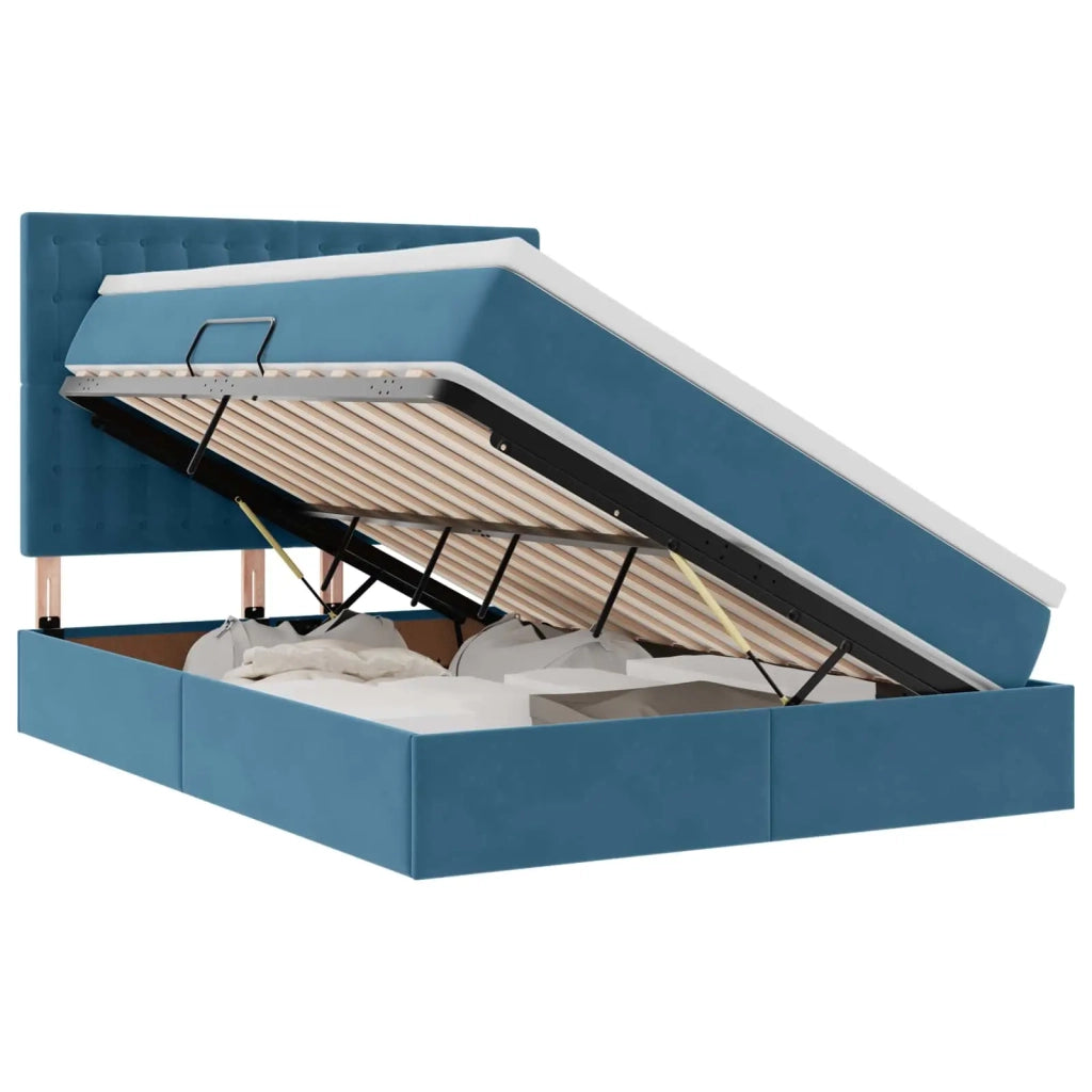 Letto con contenitore LED e materasso Blu Scuro 140 x 190 cm