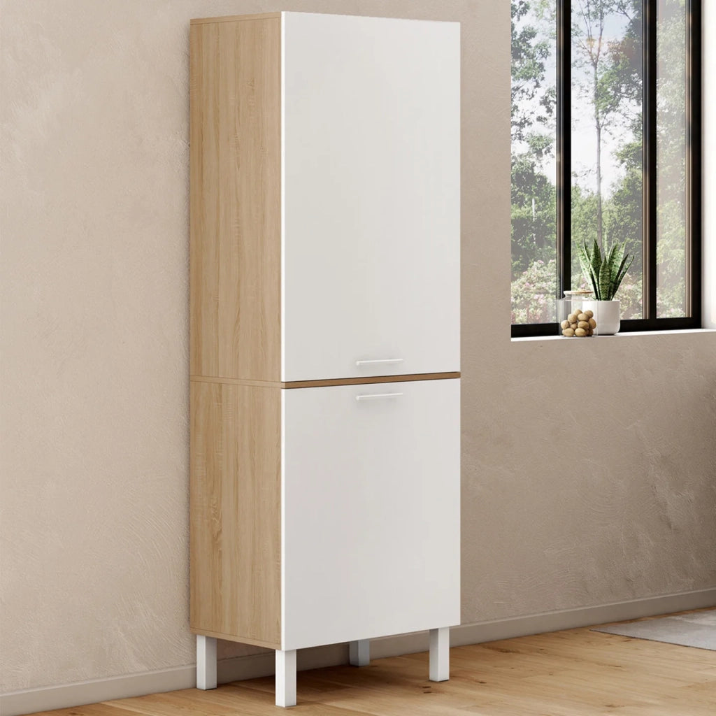 IDMarket - Mobile da cucina CINA 60 cm con 2 ante in faggio e bianco