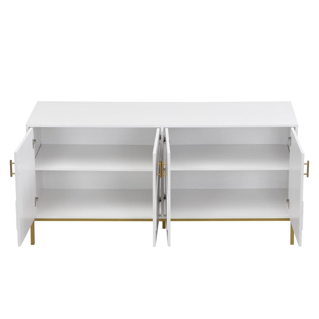 Credenza a 4 ante con ripiani regolabili in MDF bianco e effetto legno, per soggiorno e sala da pranzo, 160 × 40 × 80,5 cm