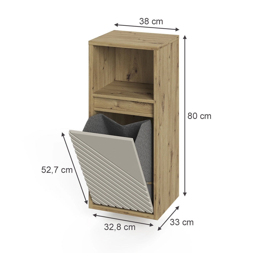 Armadietto da bagno con portabiancheria Viola Rovere artigianale/Cachemire 38 x 80 cm Vicco