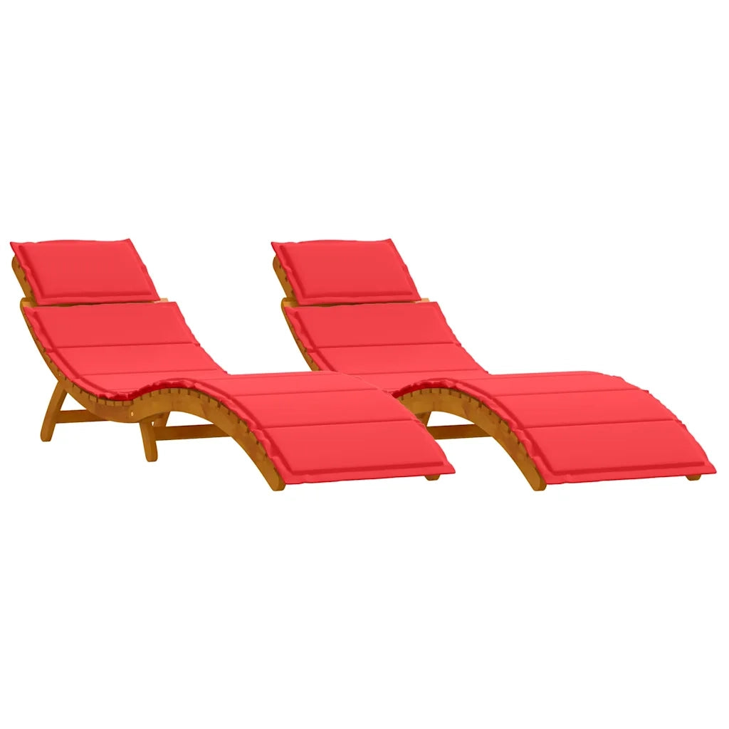 Lettino prendisole 2 pcs Rosso Legno di Acacia Massello 4107099