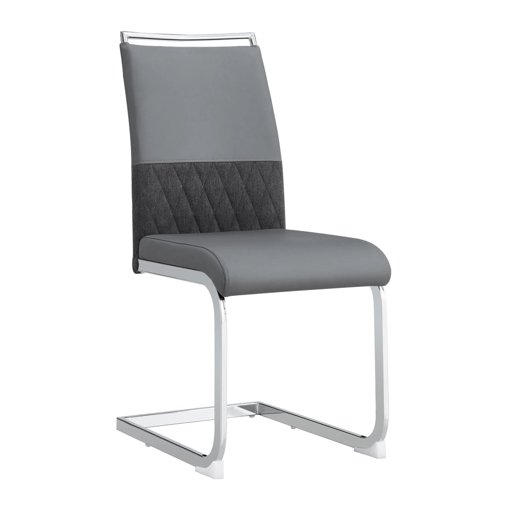 Set di 2 sedie da pranzo moderne - Zephmum- Schienale in PU e lino imbottito alto design a strisce grigio