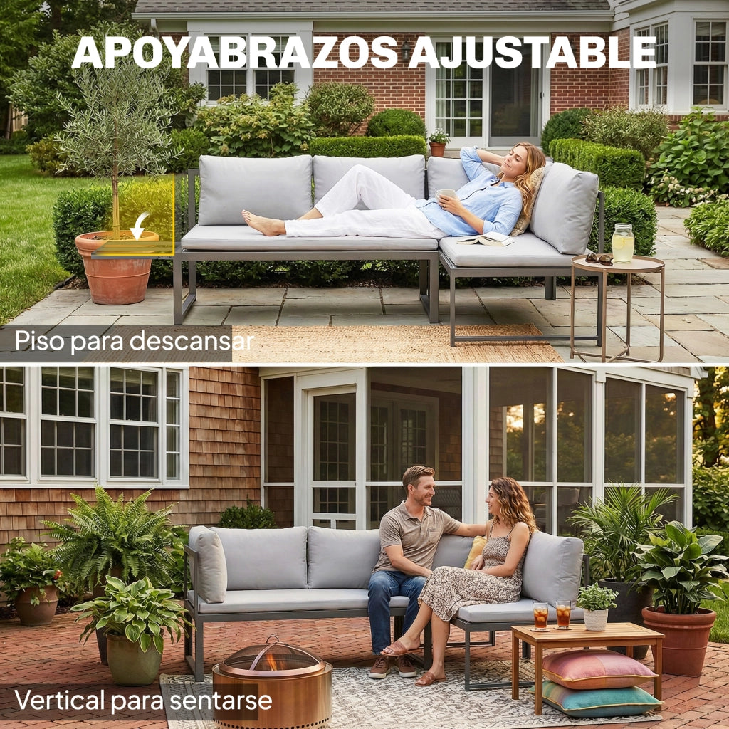 Set Giardino 2 Divani 2 Posti e Tavolino ¨C zephmum ¨C Grigio, Polyrattan, Braccioli Aggiustabili