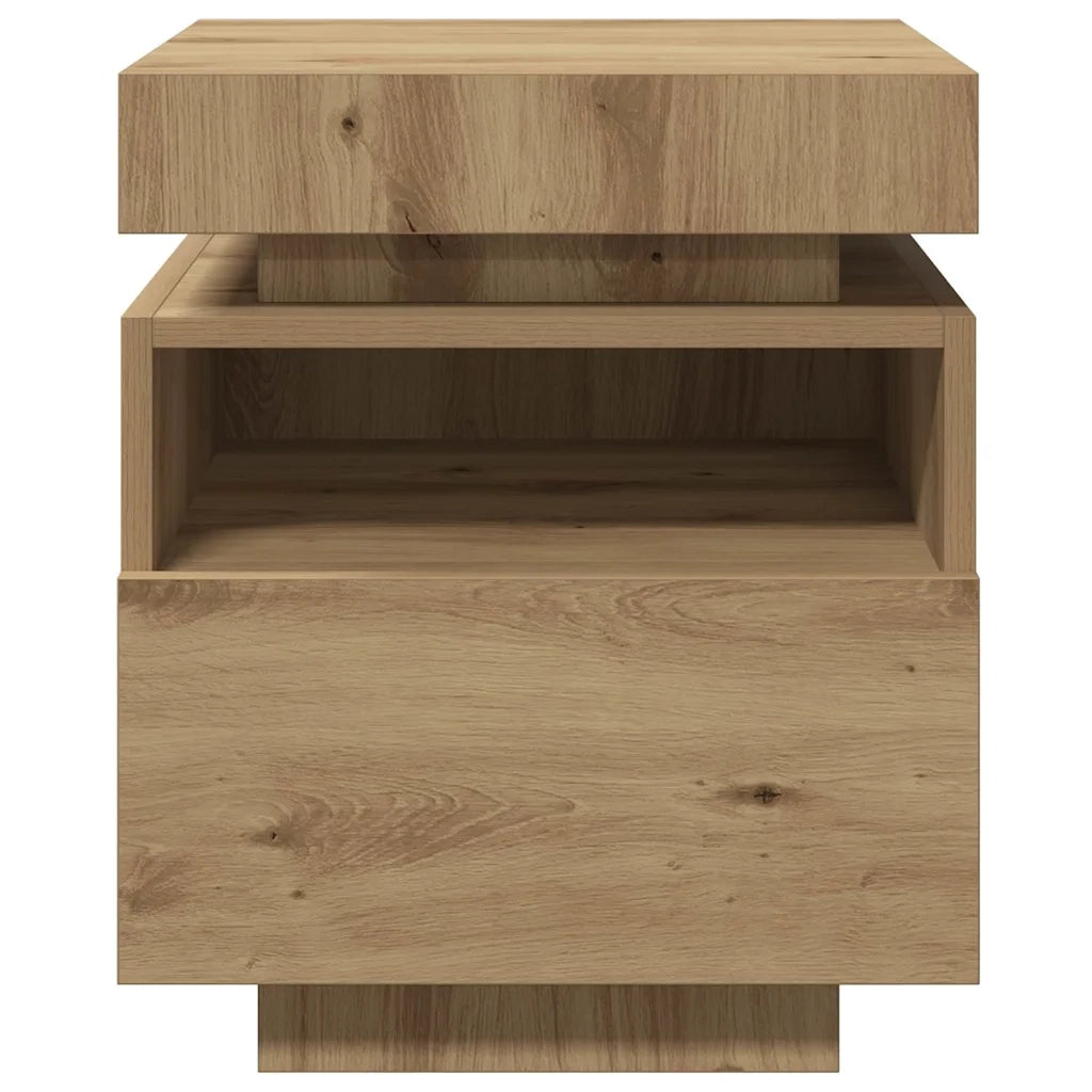 Set di 2 Comodini | Armadio da Notte | Mobiletto da notte con Luci LED Rovere Artigianale 40x39x48,5 cm