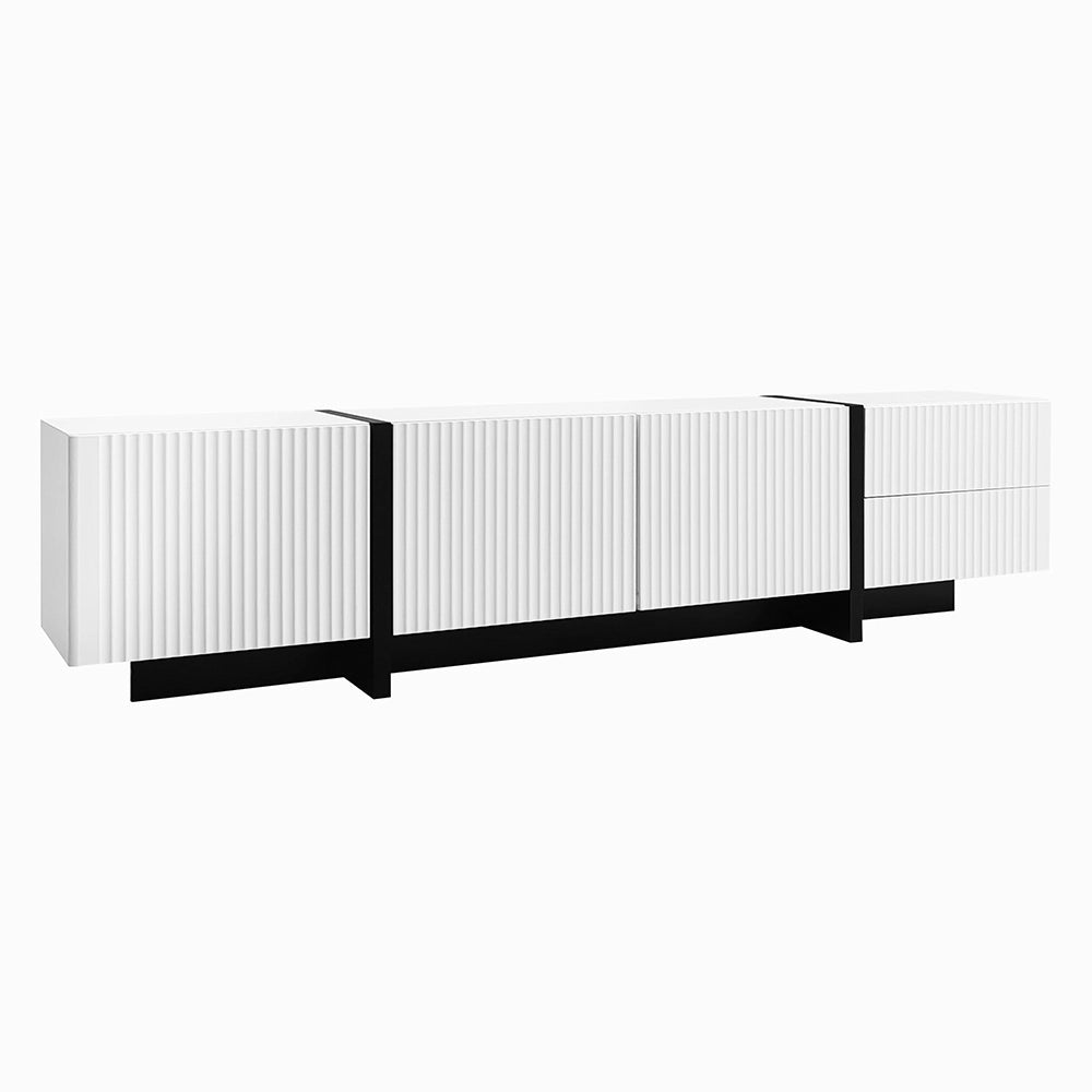 Mobile TV 3 Porte 2 Cassetti - Xylo - Panello particelle Bianco+Nero