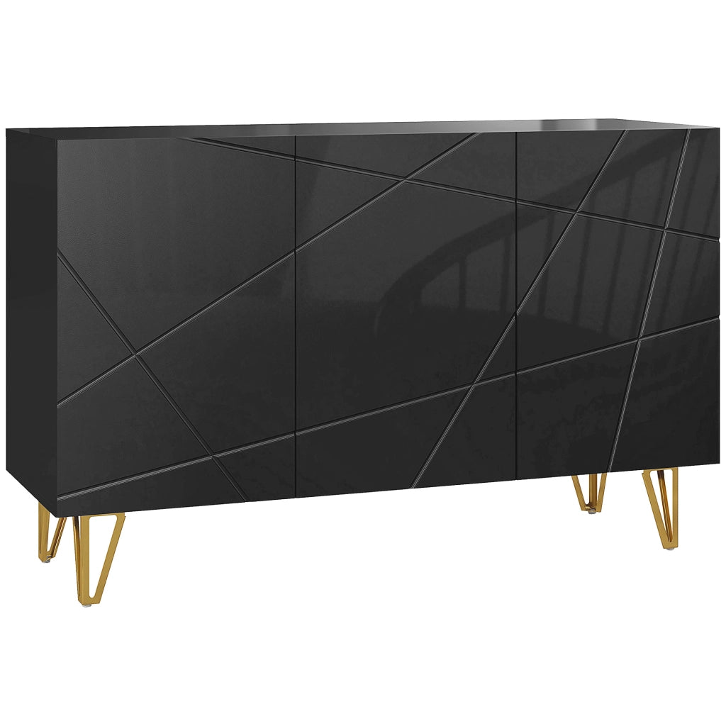 Mobile Contenitore con 2 Armadietti e Ripiano Regolabile, in Truciolato e Metallo, 120x40x75 cm, Nero e Oro