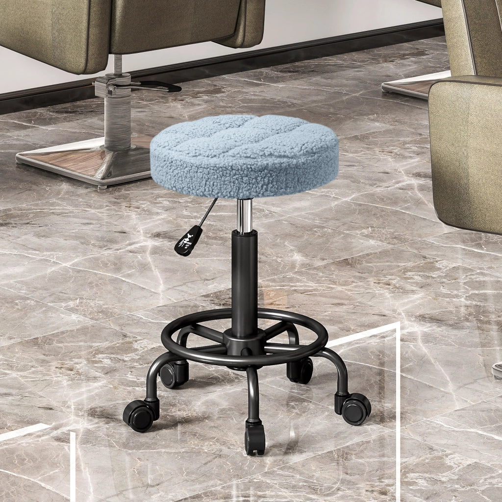 Sgabello Girevole Rotondo con Ruote e Altezza Regolabile ¨C zephmum ¨C Blu Tessuto 50-66 cm