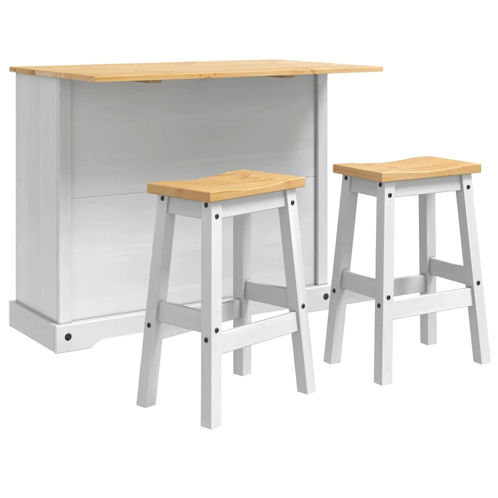 Set isola da cucina 3 pz Bianco e Cera di Miele Pino Massello 3425401