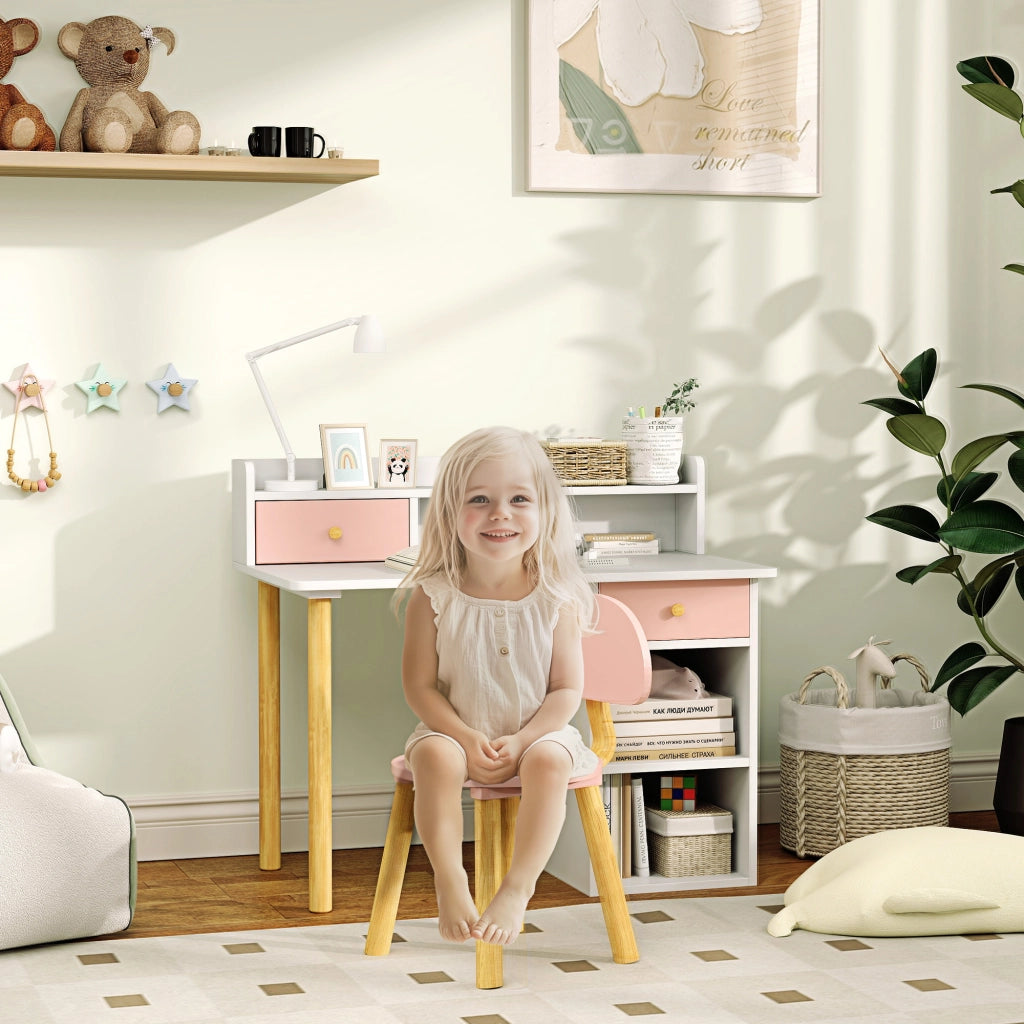 Scrivania per Bambini con Sedia e Cassetti ¨C ZephMum ¨C Rosa e Bianco