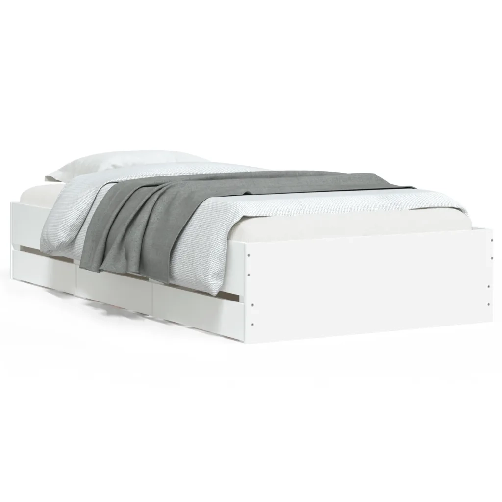 Giroletto con Cassetti-Struttura Letto con contenitore Bianco 90x190 cm in Legno Multistrato 194356