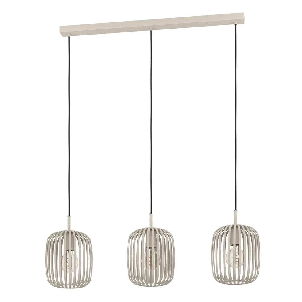 Lampadario A Sospensione Minimal Romazzina Lineare Acciaio Sabbia 3 Luci E27