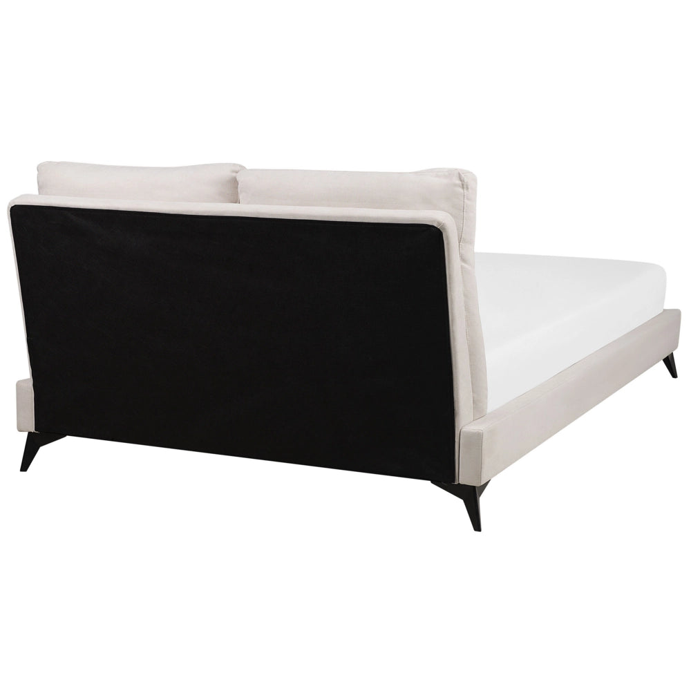 Letto imbottito moderno in ciniglia beige 180 x 200 cm con rete a doghe