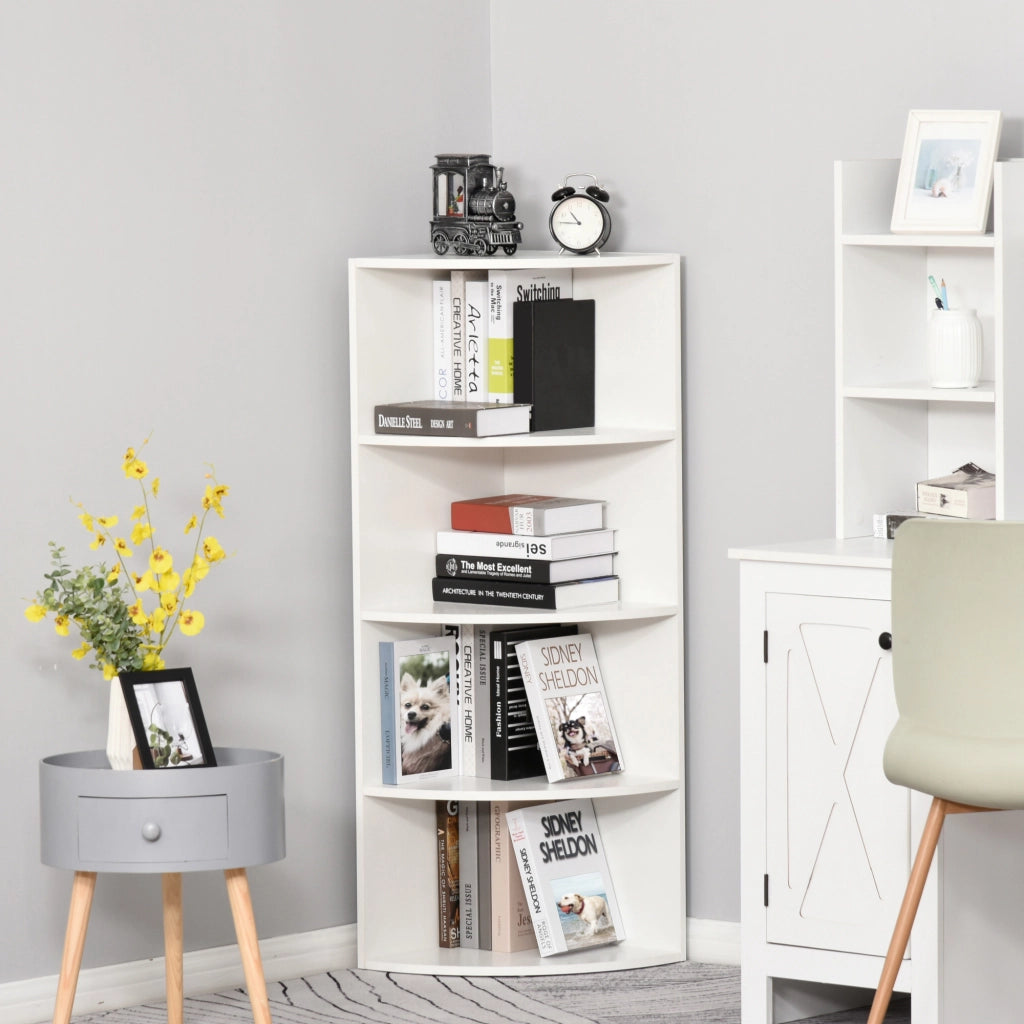 Libreria Angolare Scaffale Parete Legno 4 Ripiani ¨C zephmum ¨C Bianco 39.5x39.5x120cm