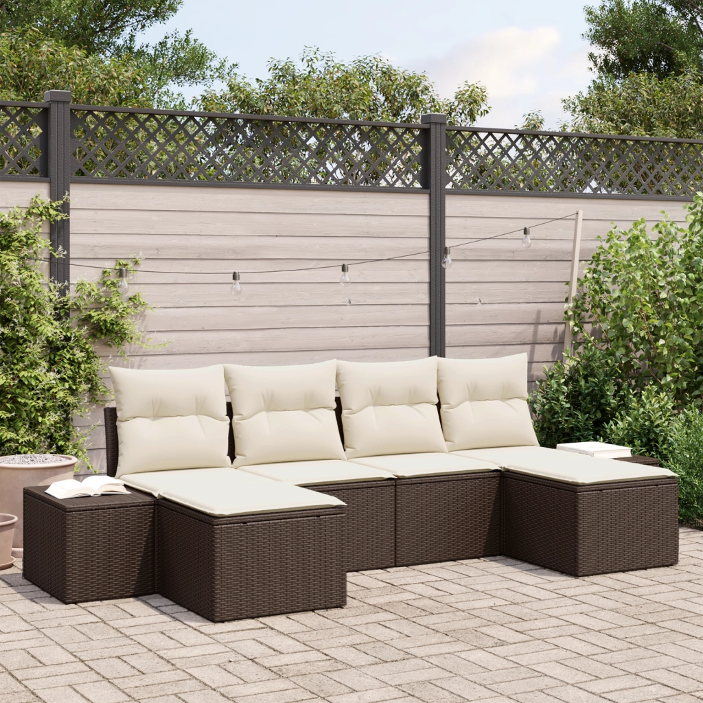 Set di Divani da Giardino 6 Pezzi con Cuscini Marrone Poly Rattan