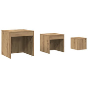 Tavolini Impilabili 3 pz | Tavolo laterale Rovere Artigianale Legno Multistrato