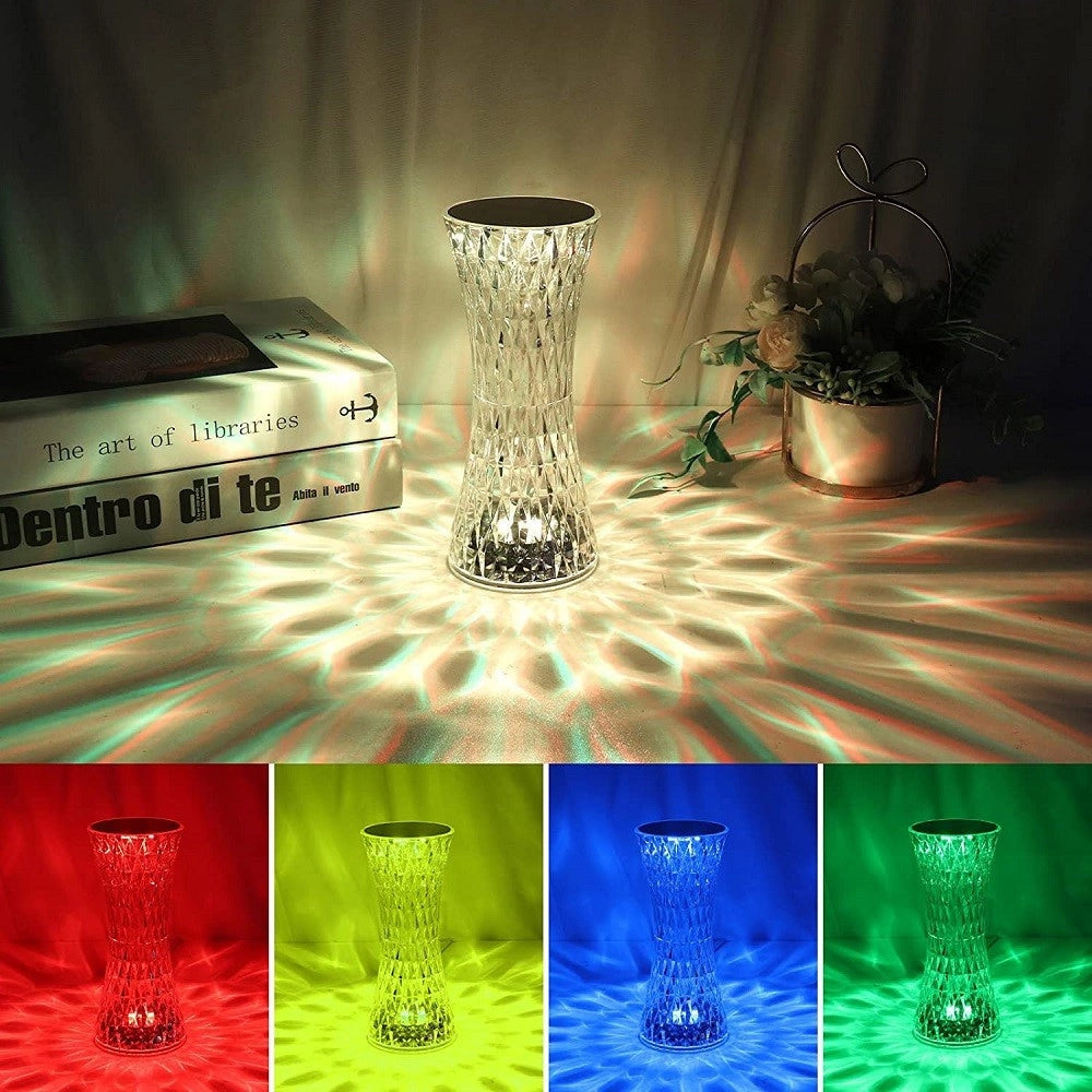 Trade Shop - Lampada Da Tavolo In Cristallo A Led Diamantata Con 16 Colori Ricaricabile Touch -