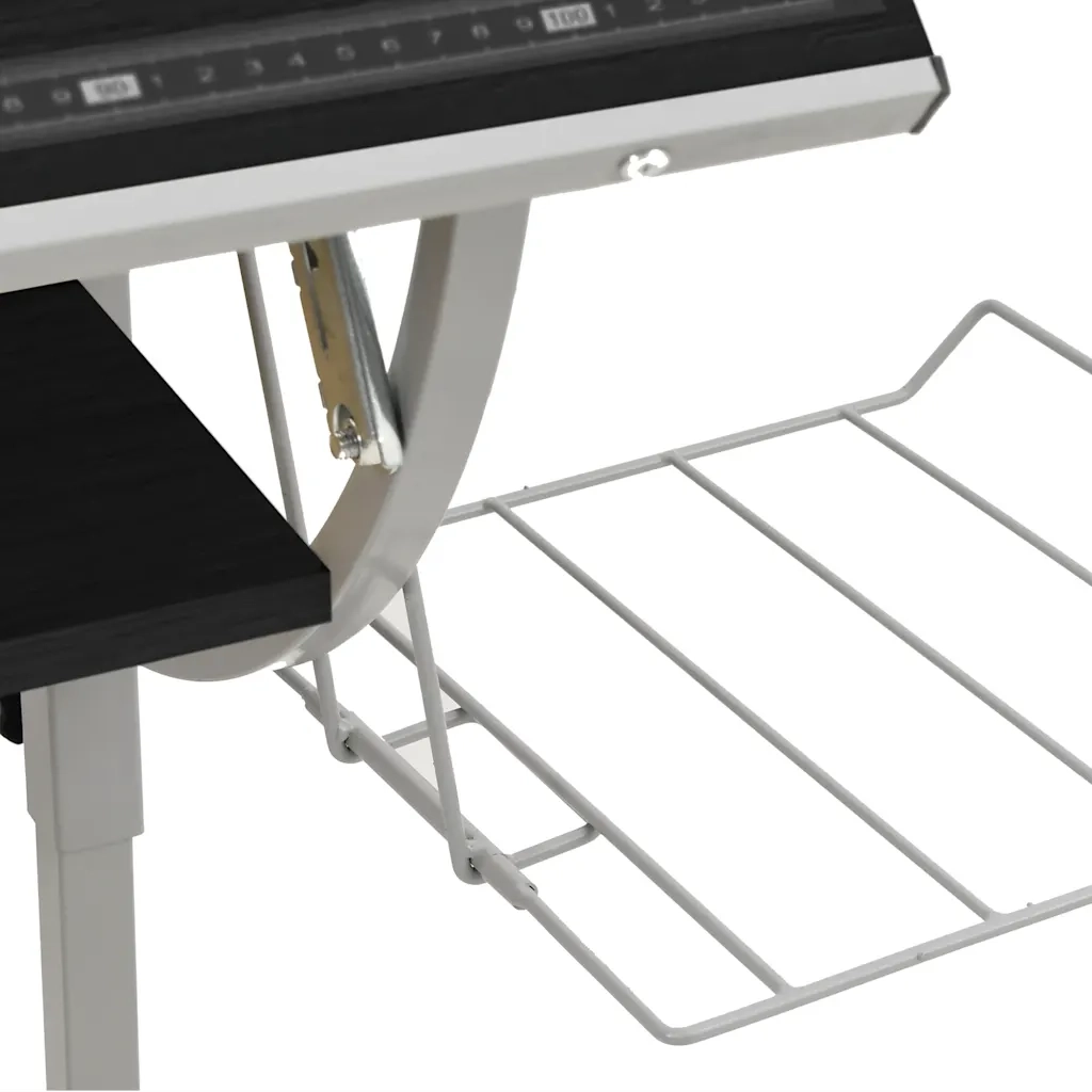 Scrivania | Tavolo da Ufficio Nera e Grigia 110x53x(58-87) cm Multistrato e Acciaio
