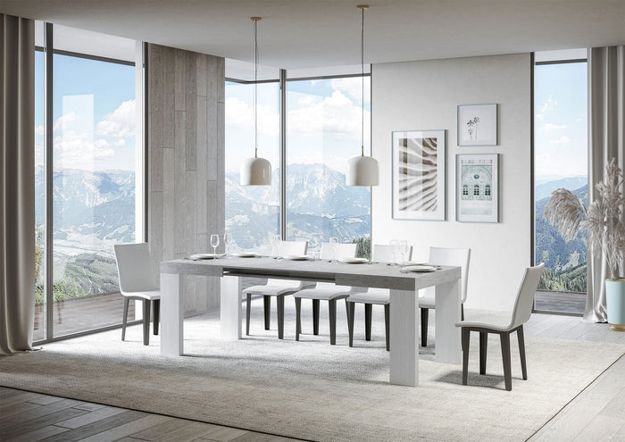 Tavolo Allungabile 130/234x90x77 cm Roxell Mix piano Cemento gambe Bianco Frassino