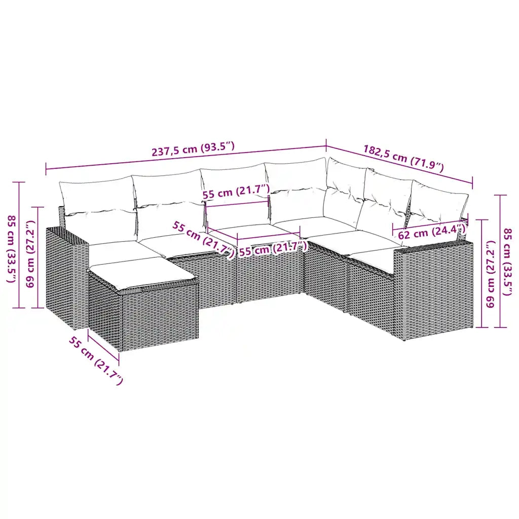 Set Divani da Giardino 7 pz con Cuscini Marrone in Polyrattan 3219293