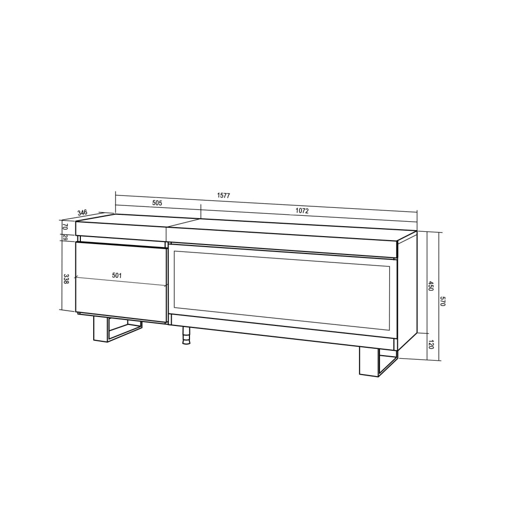 Mobile TV Soggiorno, 158x35x57cm, Per TV fino a 65", Camino elettrico XXL, Design industriale, grigio cemento RF3240