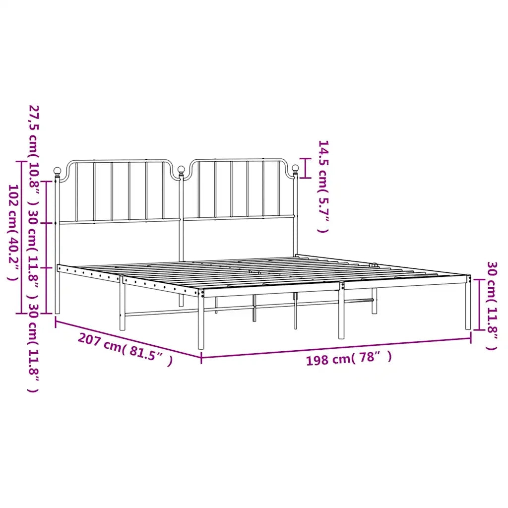 Letto matrimoniale | Letto per adulti | Giroletto con Testiera Metallo Bianco 193x203 cm